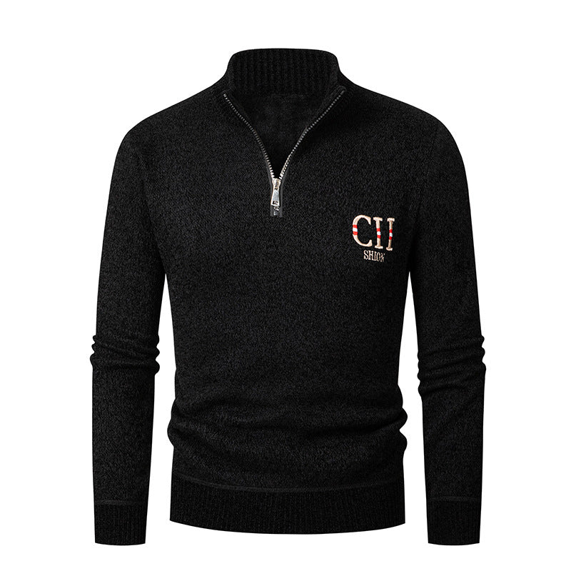 Stylish knitted sweater for men with high collar and zipper Lune London