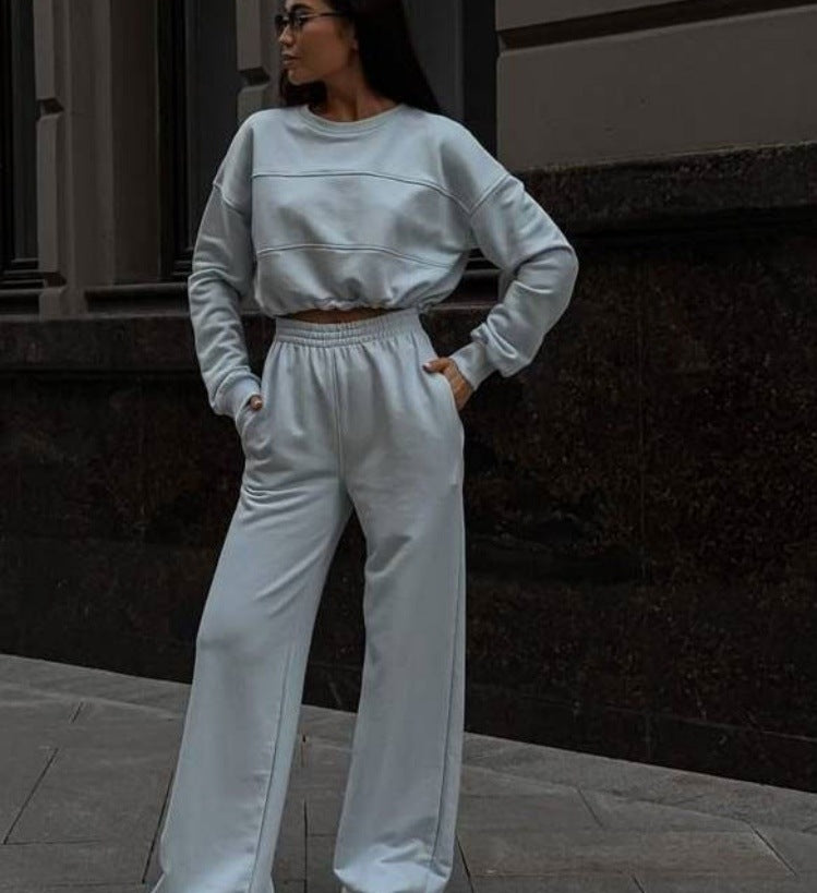 Lune London women's trendy crop top set and wide jogger pants