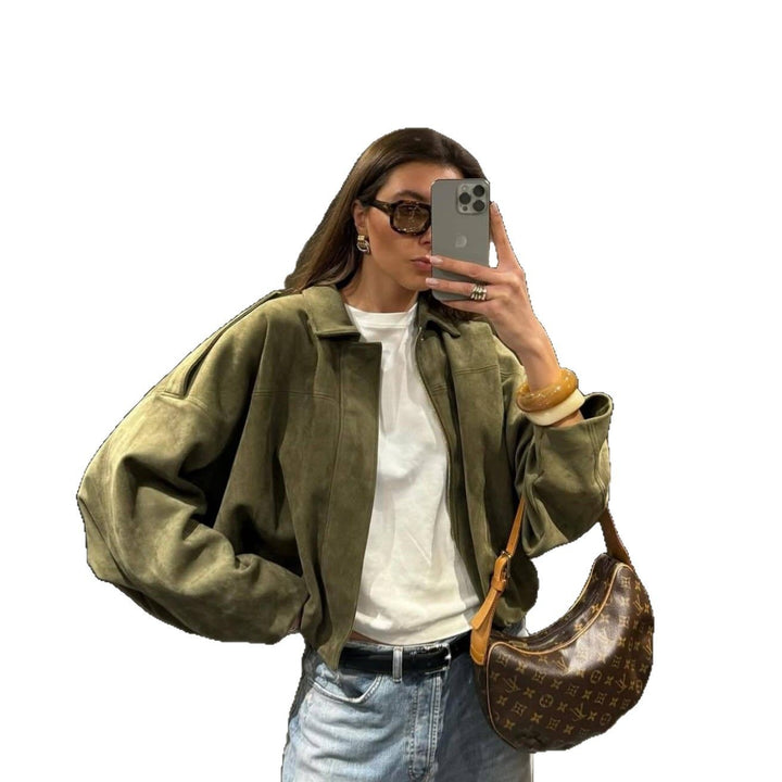 Ladies oversized synthetic leather garment with modern cut and trendy cord Lune London