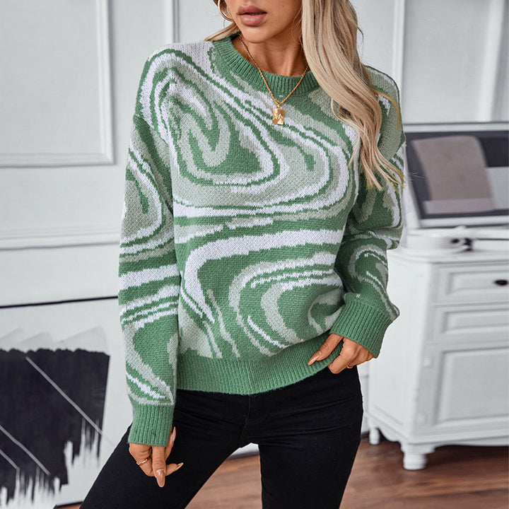 Knitted patterned sweater for women with a modern wave pattern and a round neck Lune London