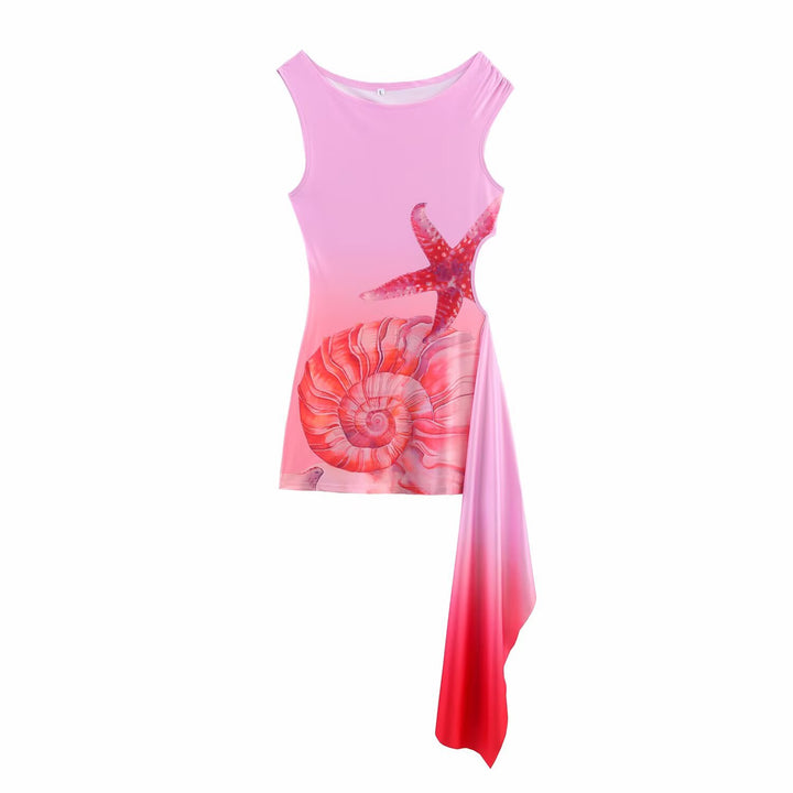 Sleeveless beach dress for women with maritime patterns and an asymmetrical hem Lune London
