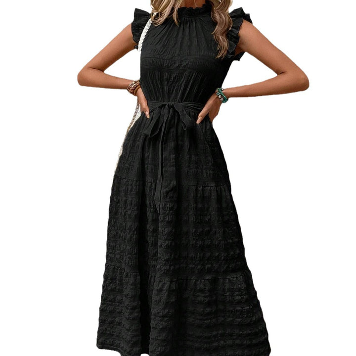 Midi dress for women with ruffled sleeves and belt at the waist Lune London