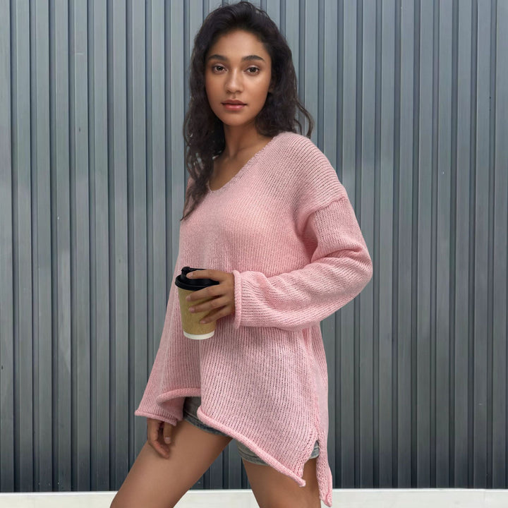 Ladies casual knitted V neck sweater Lune London
