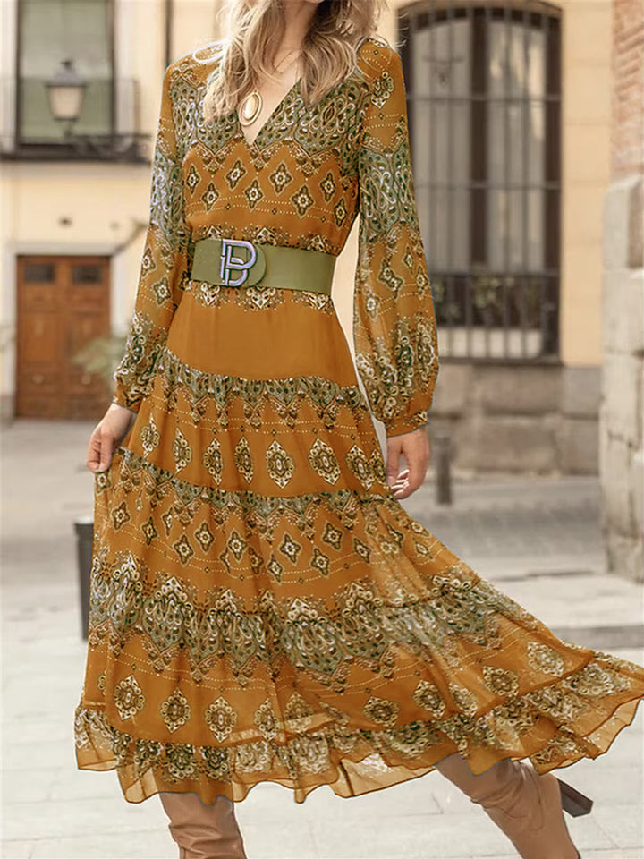 Maxi dress for women with voluminous sleeves and elegant floral design Lune London