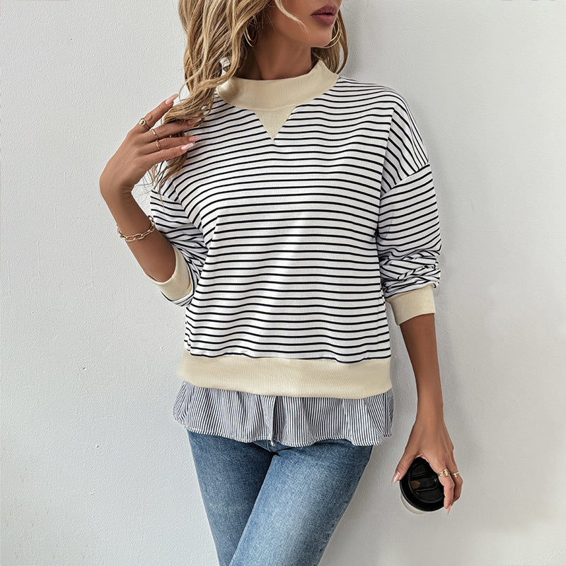 Sweat-shirt tendance pour femmes avec motif de rayures asymétriques et finition à volants Chic & Stil