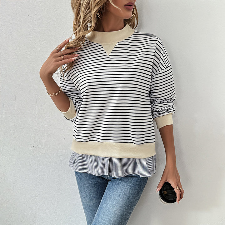 Sweat-shirt tendance pour femmes avec motif de rayures asymétriques et finition à volants Chic & Stil