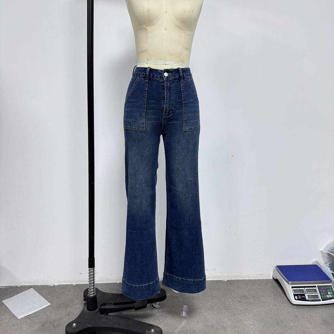 Women wide-cut denim pants with high waistband Lune London
