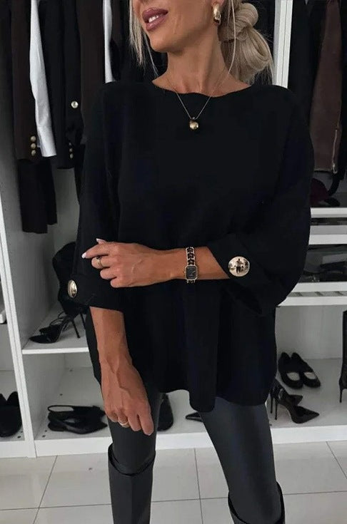Femmes Pull Tricot Élégant avec Manches Large Découpées et Détails en Boutons Chic & Stil