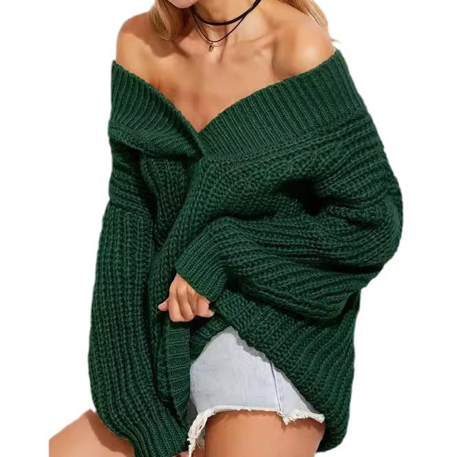 Oversized knitted sweater for women with V-neck and wide sleeves Lune London