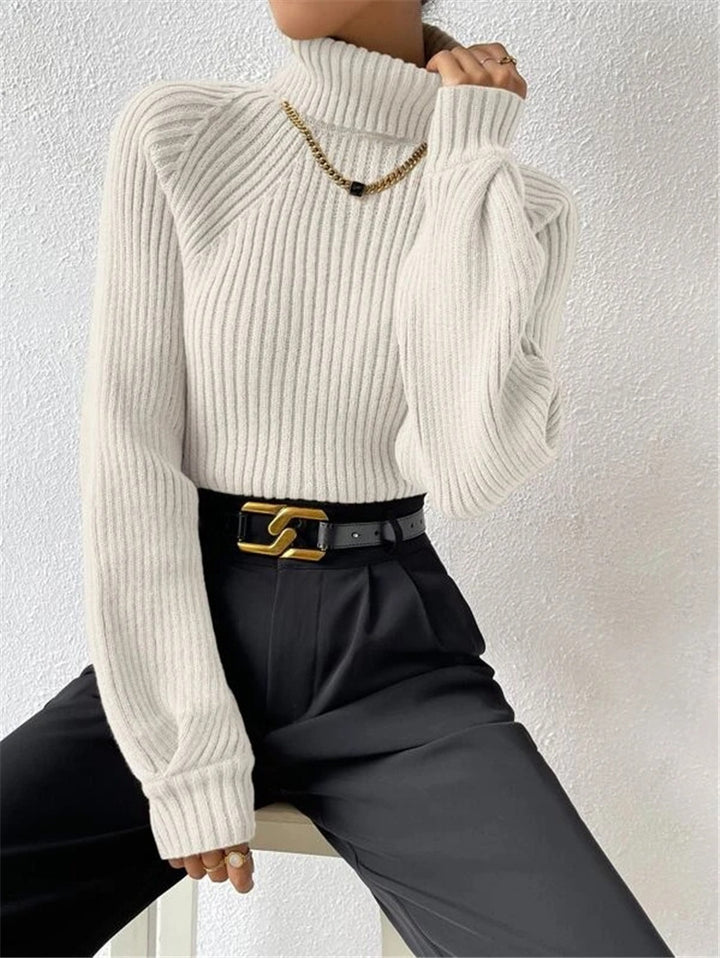 Fitted women's sweater with ribbed texture and high collar Lune London