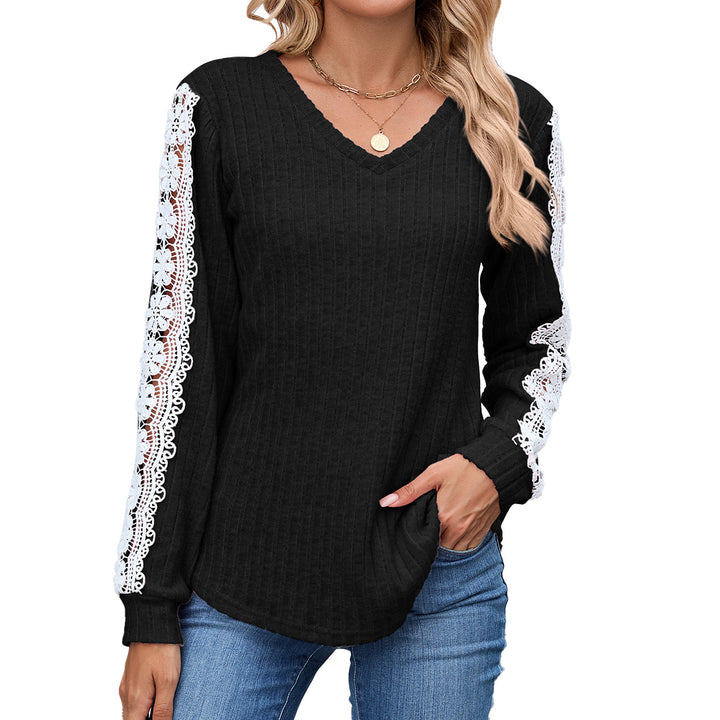 Ladies V-Fitted Sweater with V-Neck and Chic Lace Details