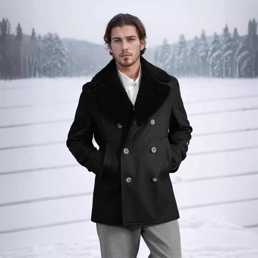 Elegant winter coat for men with wide pleated collar and practical pockets Lune London