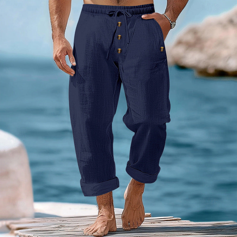 Men's casual beach shorts with elastic waistband and practical button details Lune London