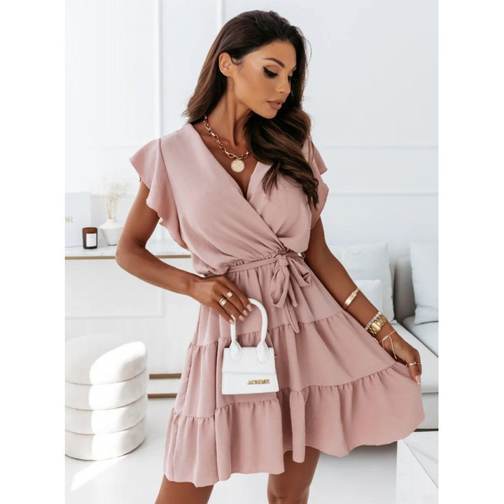 Mini wrap dress for women with tiered ruffled hem Lune London