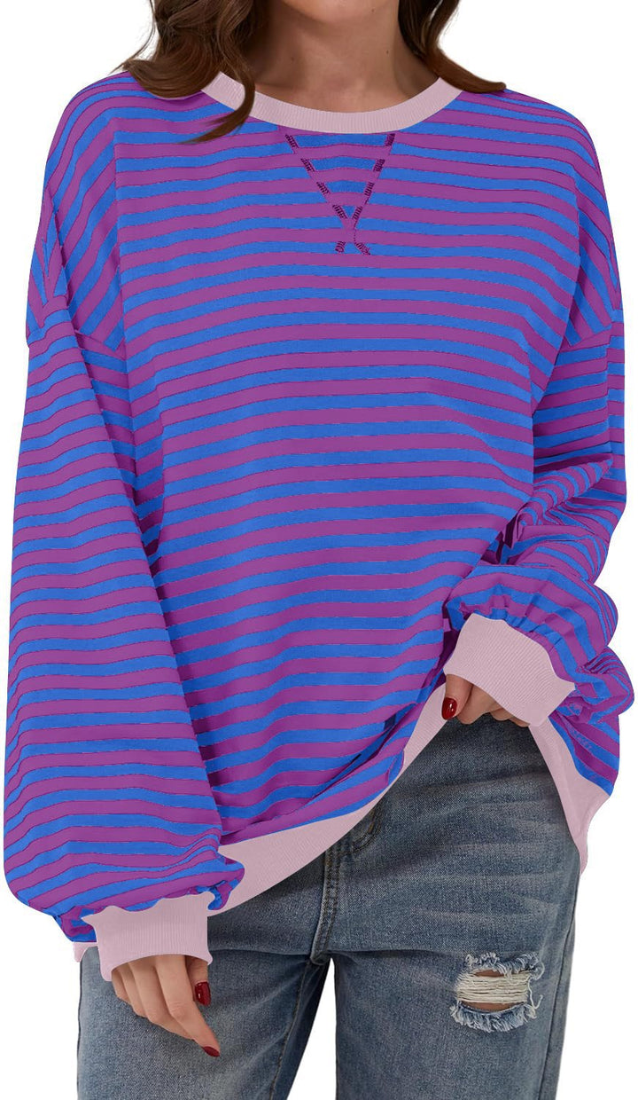Women casual sweater with striking striped pattern and elastic edges Lune London
