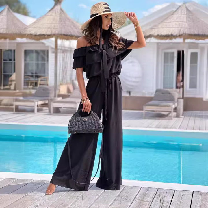 Ladies Off-Shoulder Large Couture Jumpsuit Lune London