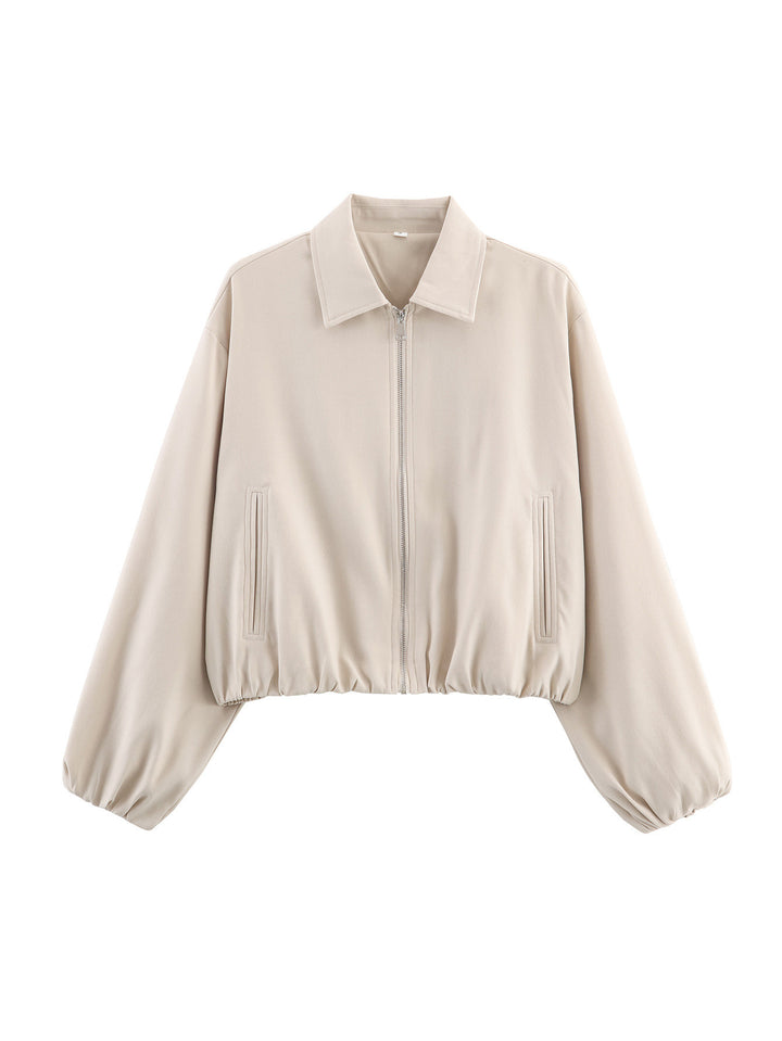 Fashion transitional jacket for women with a high collar and voluminous sleeves Lune London