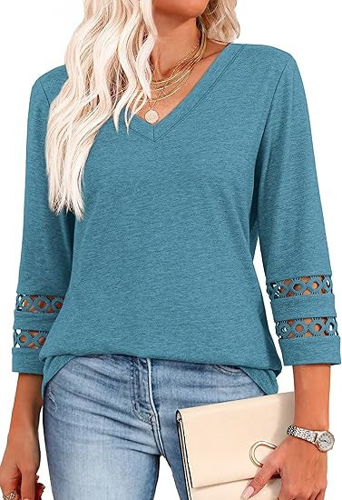 Casual V-neck T-shirt for women with lace sleeves Lune London