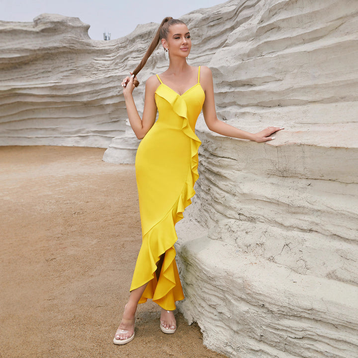Robe Maxi Sexy pour Femme avec Volants et Fente Haute Chic & Stil