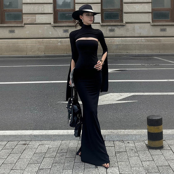 Robe maxi femme avec découpe asymétrique et élégantes manches bouffantes Chic & Stil