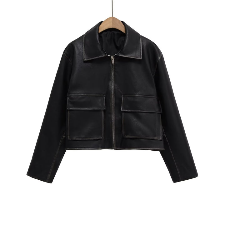 Cropped leather jacket for women with practical pockets Lune London