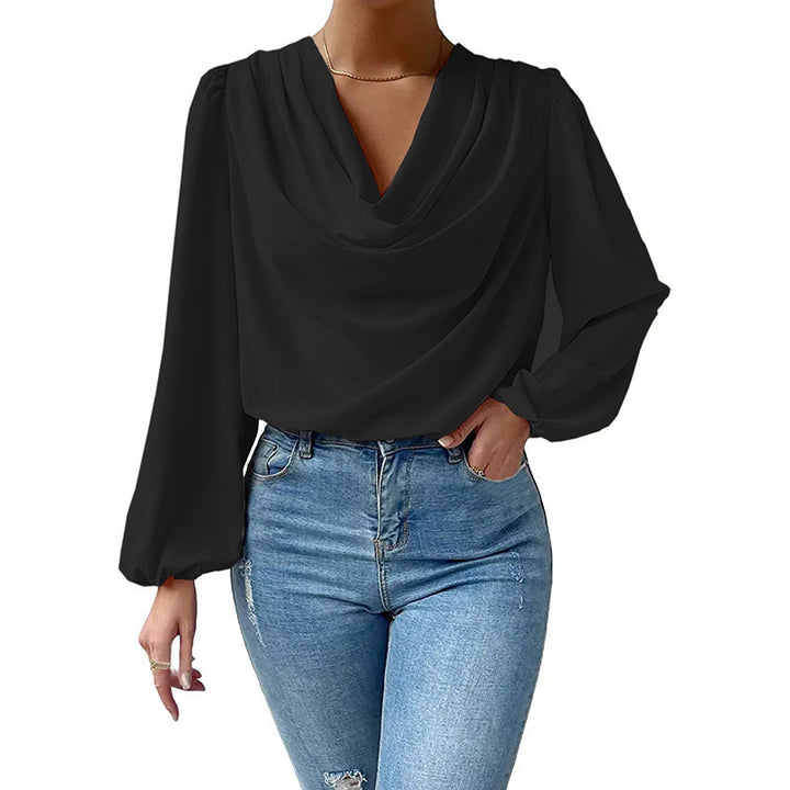 Elegant blouse for women with deep V-neck and casual puff sleeves Lune London