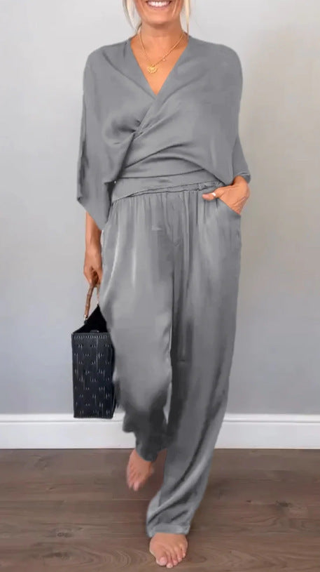 Women Elegant Wrap High-End with Loose Cut and Matching Palazzo Pants Lune London