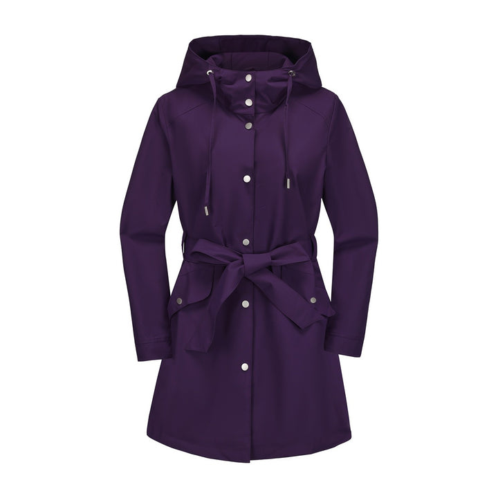 Women's waterproof transition jacket with adjustable hood and waist belt Chic and Style