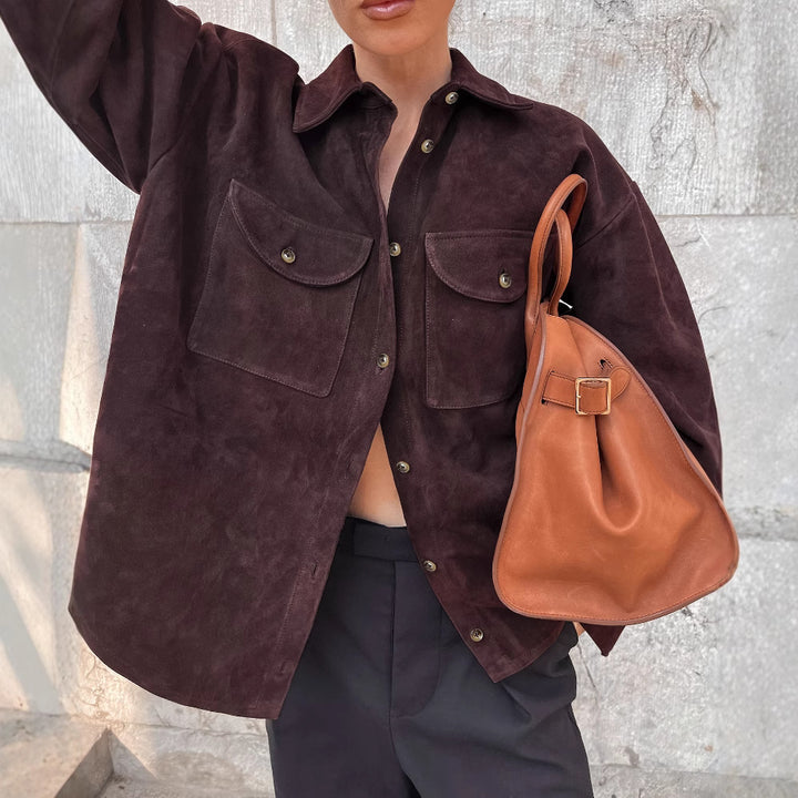 Casual suede leather jacket for women with practical pockets and modern cut Lune London