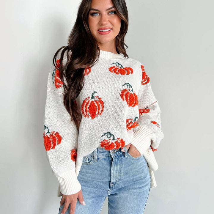 Knitted sweater for women with pumpkin pattern Lune London