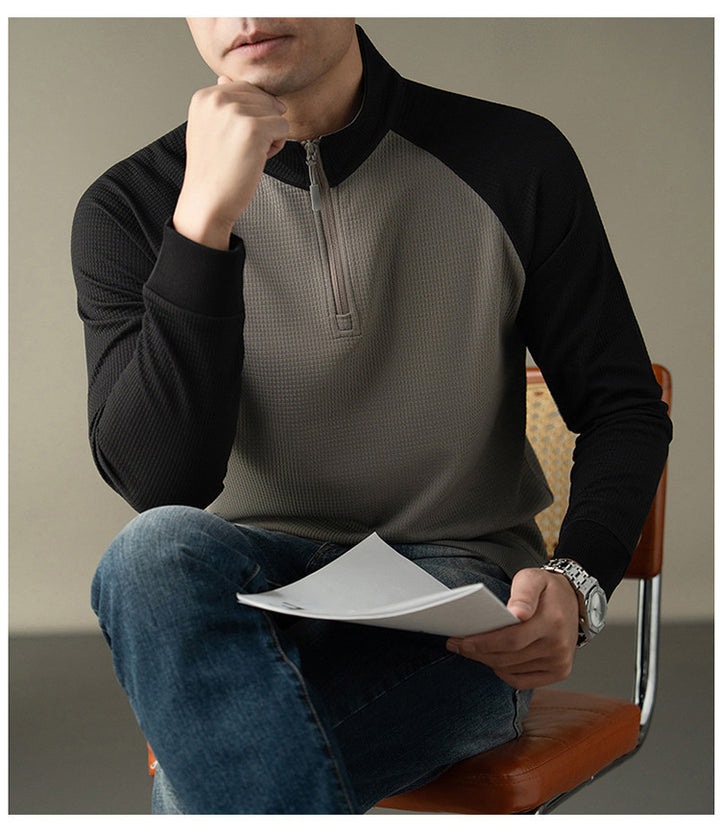 Functional long-sleeved shirt for men with a stand collar and innovative zip opening Lune London