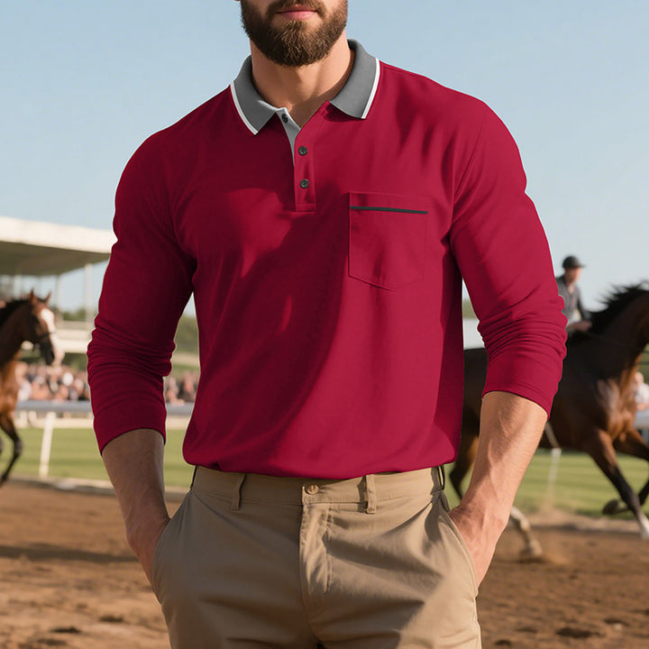 Long sleeve polo shirt for men, fashion, with textured surface and practical chest pocket Lune London