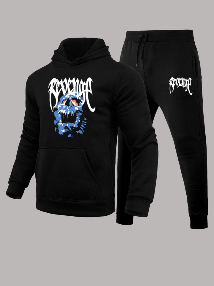 Hooded sweatshirt and jogging set for men with artistic skull pattern Lune London