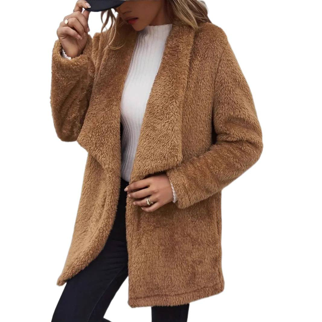 Ladies Plush Oversized Coat with Open Cut Lune London