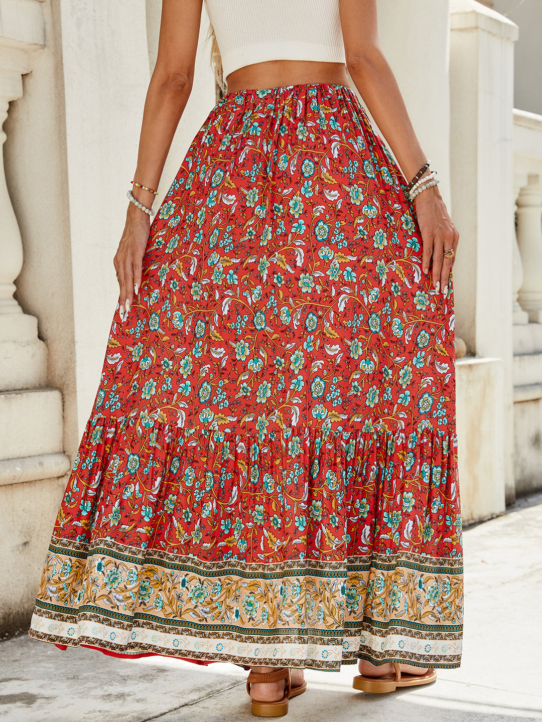 Lune London floral print bohemian maxi skirt