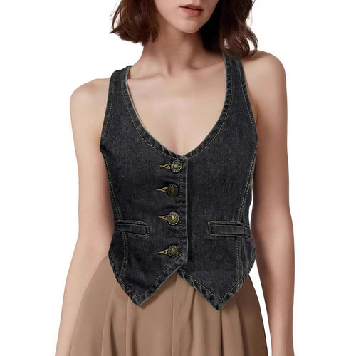 Women's Denim Bustier Top with Button Details and Extended Silhouette Lune London