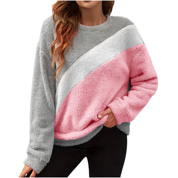 Women Cozy Fleece Sweater with Chic and Stylish Color Block Design