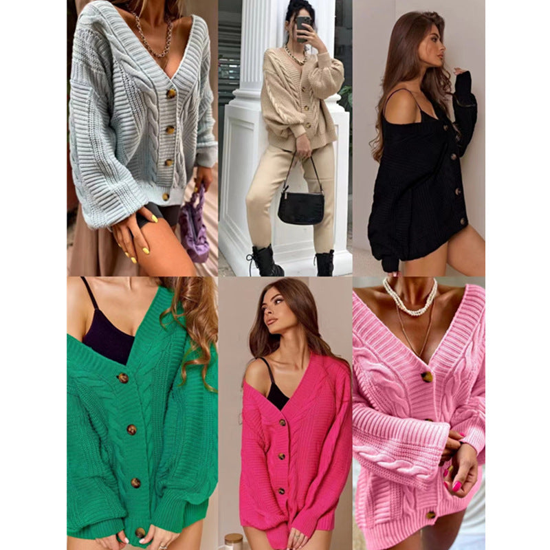 Cardigan chunky en tricot pour femmes avec grands boutons et manches volumineuses Chic & Stil