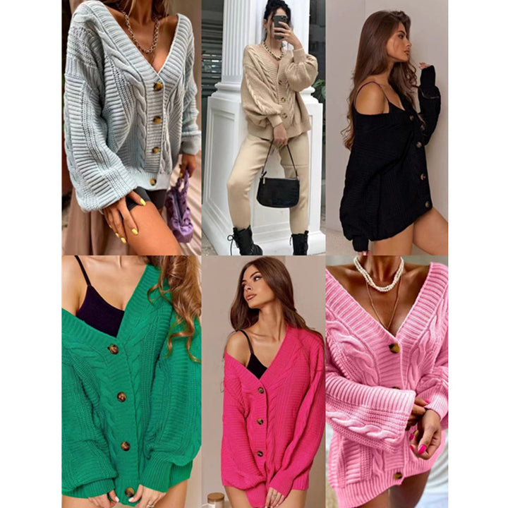 Cardigan chunky en tricot pour femmes avec grands boutons et manches volumineuses Chic & Stil