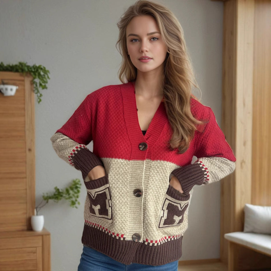Cardigan féminin confortable avec décolleté V profond et poches décoratives Chic & Stil