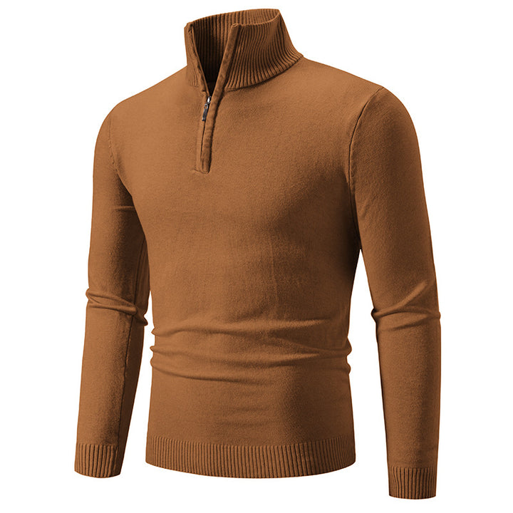 Knitted pullover for men with a modern high collar and a practical zipper Lune London