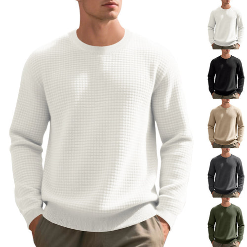 Elegant structured knit sweater for men with a round neck and comfortable feel. Chic and style
