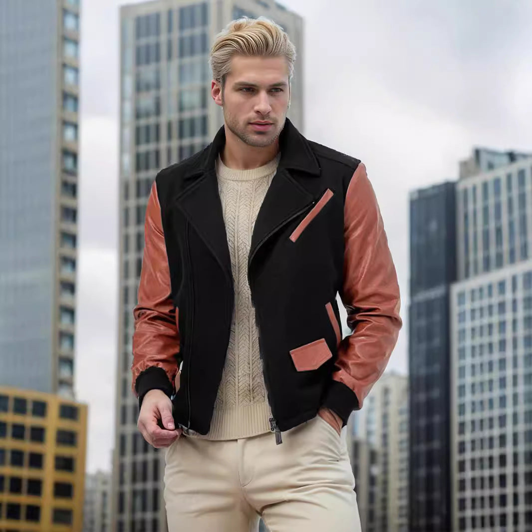Trendy men's transitional jacket with contrasting sleeves and practical pockets Lune London