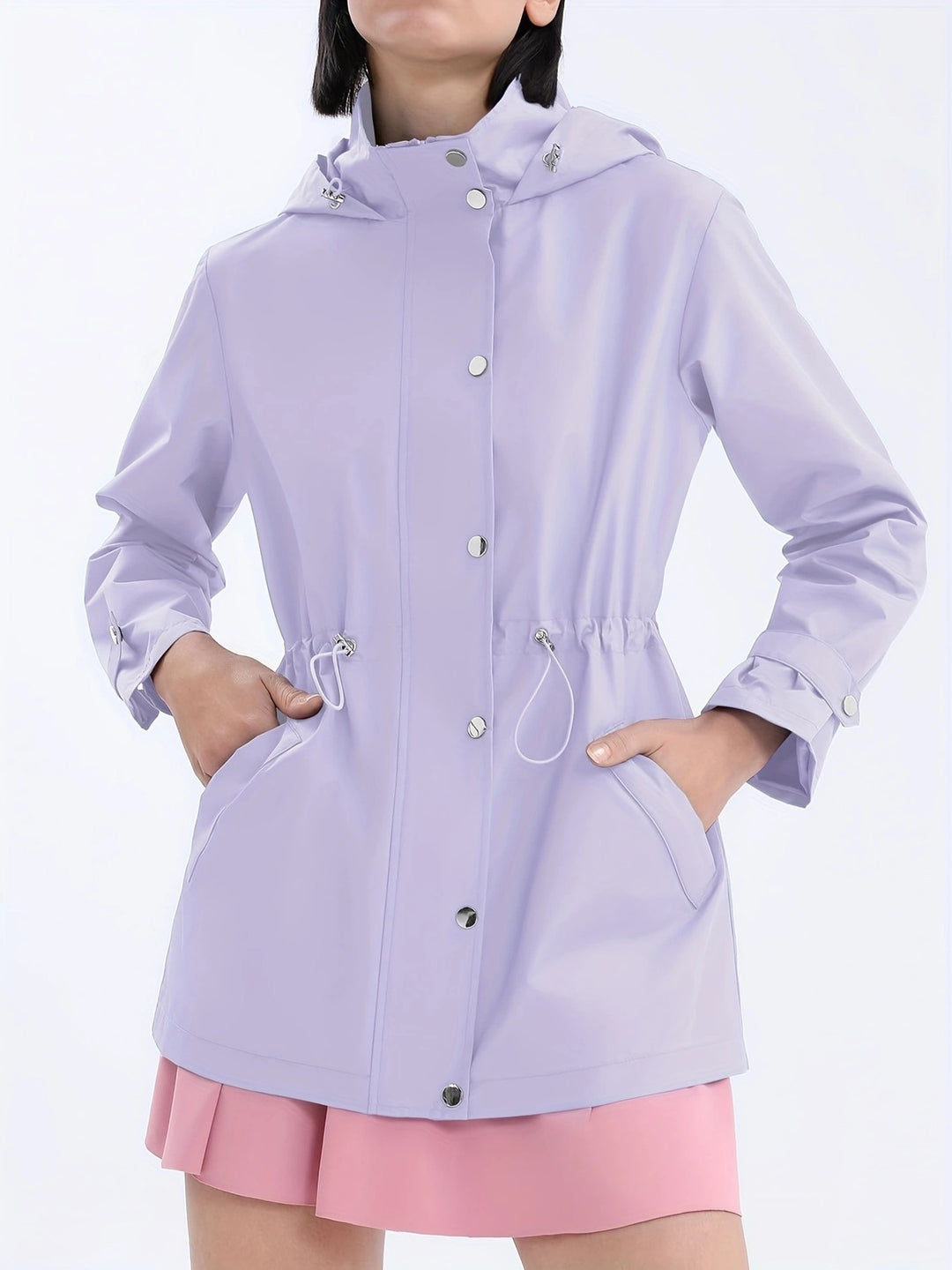 Functional practical jacket for women with adjustable waist and hood Lune London