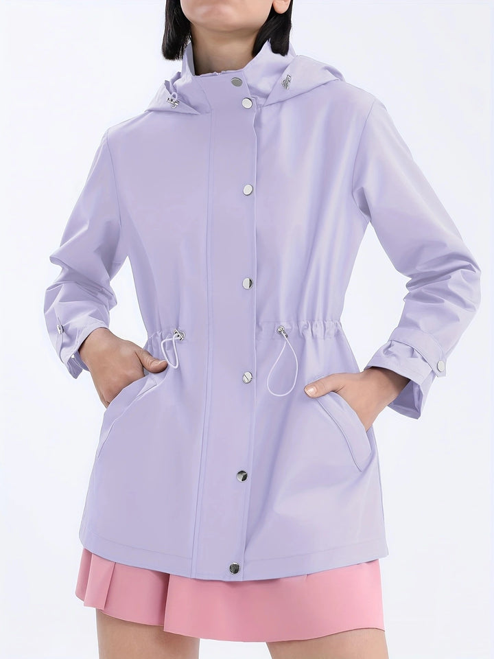 Functional practical jacket for women with adjustable waist and hood Lune London