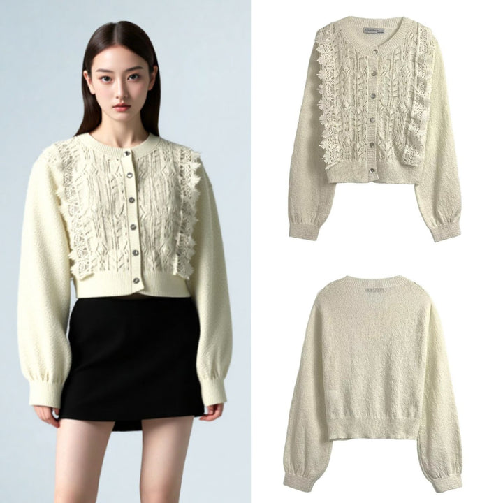 Knitted jacket for women with filigree crochet pattern Lune London
