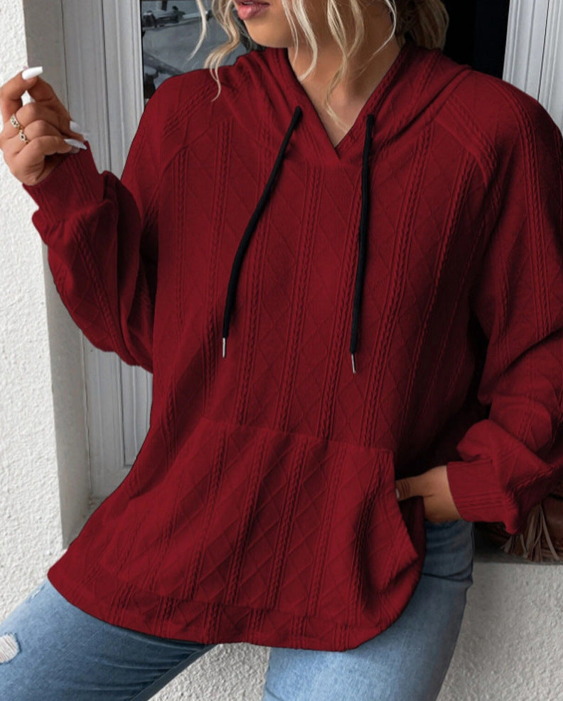 Women's Large Knit Hoodie with V-Neck and Stylish Chic Hood