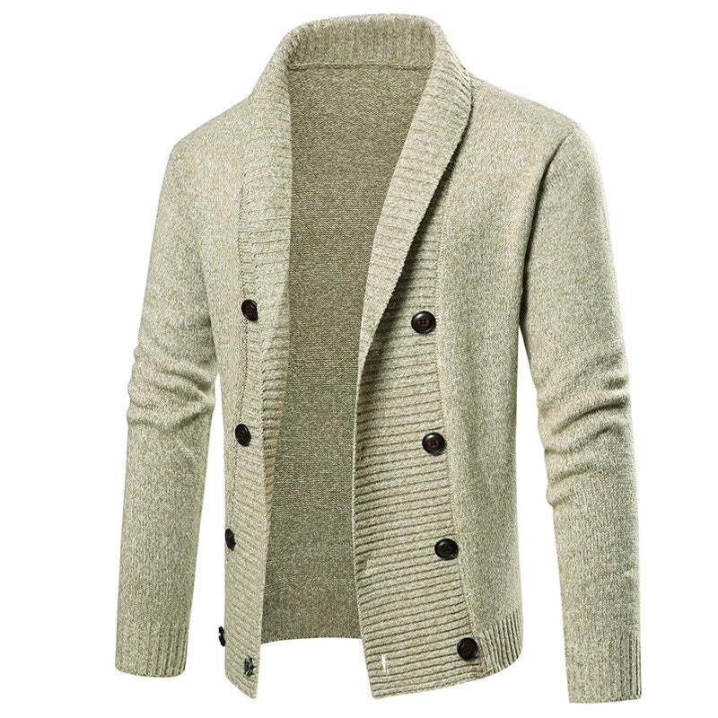 Knitted jacket for men with modern shawl collar and decorative buttons Lune London