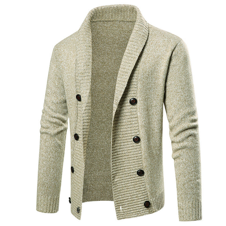 Knitted jacket for men with modern shawl collar and decorative buttons Lune London