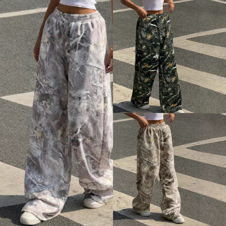Women Wide Printed Pants with Elastic Waist Lune London